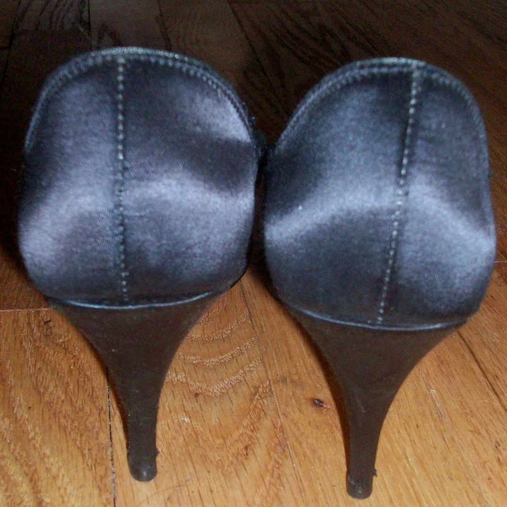 4 FOR $40~Black Satin Ruffled Rhinestone Heels- - Picture 5 of 8